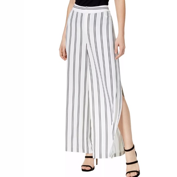 Bar III Pants - 🔥BAR III🔥White Sheer Striped Split Wide Leg Pants Size 4 NWT